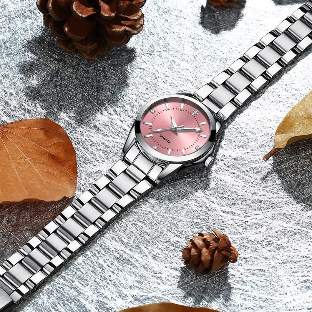 SENRUD Couple Watches Men and Women Gold Silver Stainless Steel Watch Fashion his and Hers Watches Set