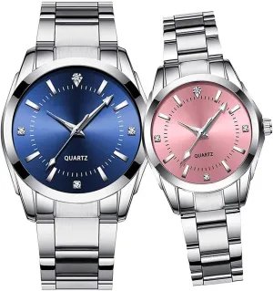SENRUD Couple Watches Men and Women Gold Silver Stainless Steel Watch Fashion his and Hers Watches Set