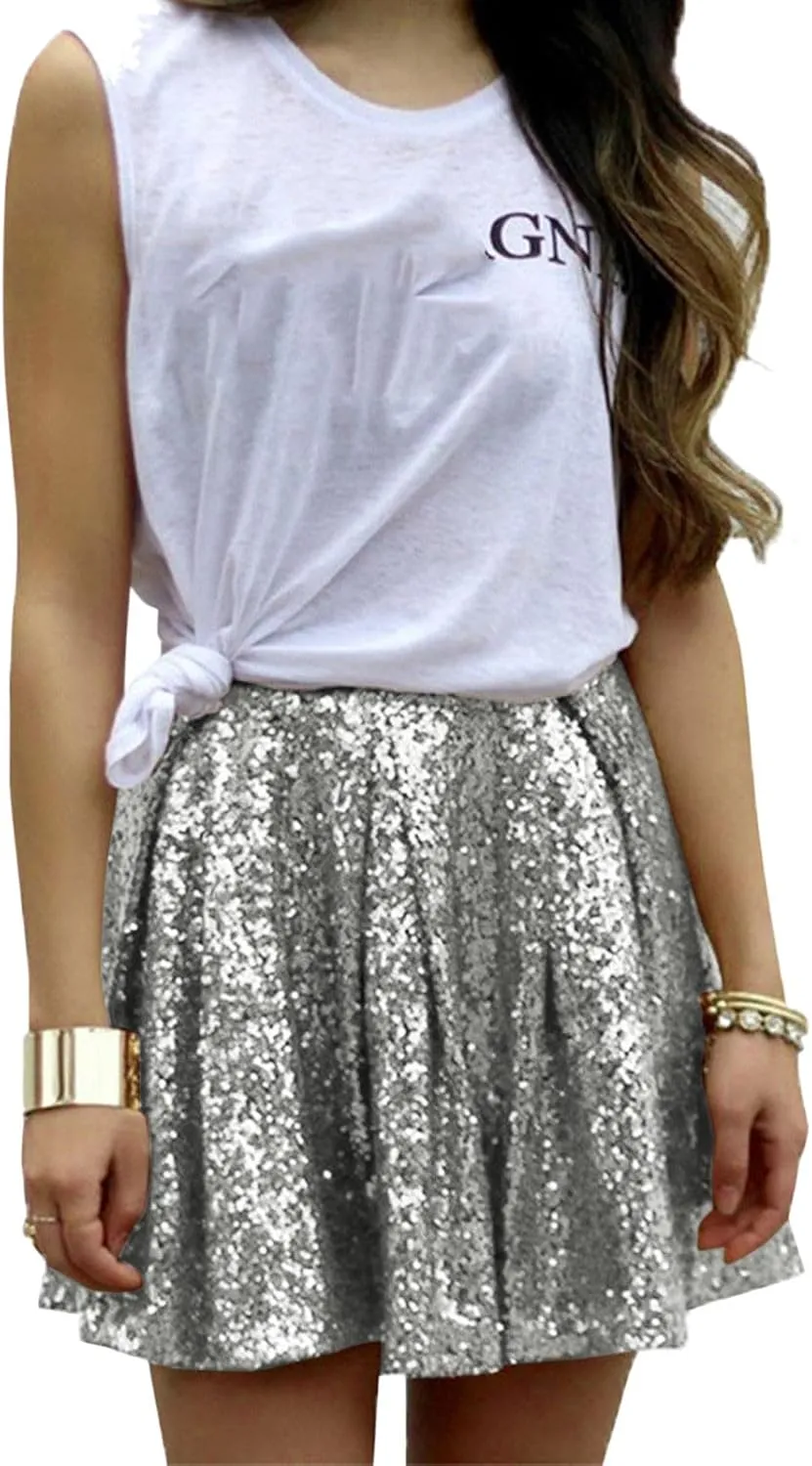 Sequin Skirt Black Short High Waist Pleated Skirts for Women Flare Fashion 2024 Sparkly Skirt Rave Festival
