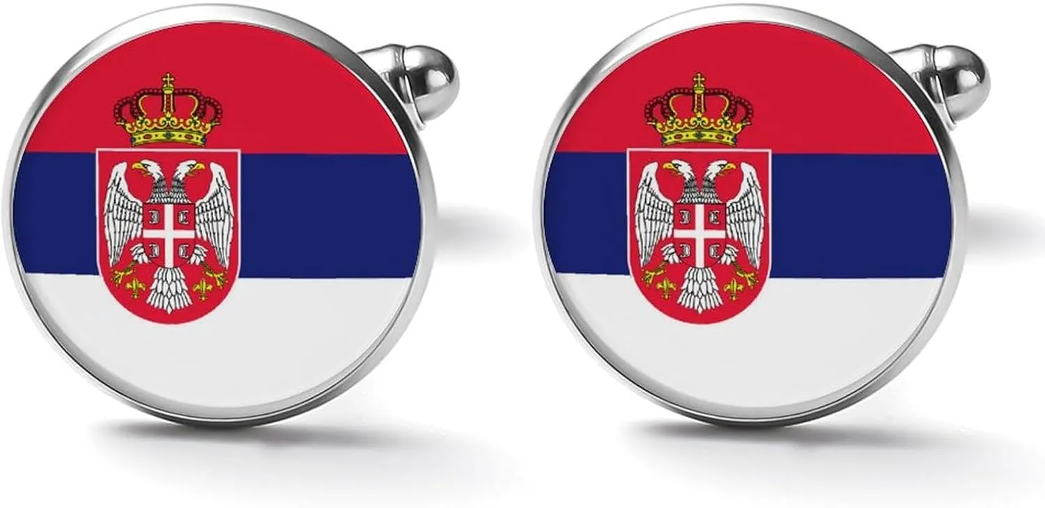 Serbia Serbian Flag Fashion Cufflinks for Men Classic Shirts Cuff Links Set for Gifts Wedding Business