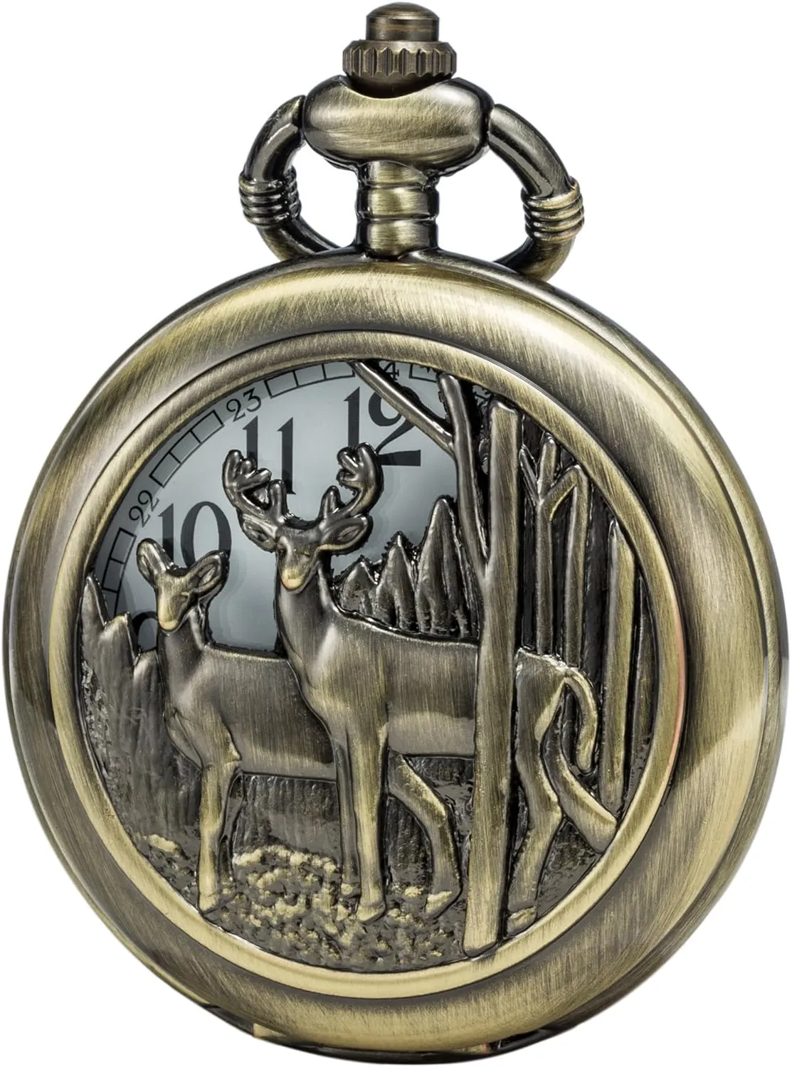 SEWOR Japan Quartz Movement Pocket Watch with Double Chain (Metal & Leather) (Reindeer)