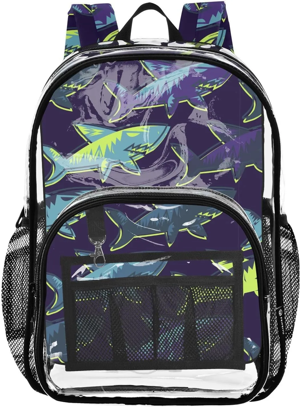 Sharks Blue Clear Backpack PVC Backpacks for Kids Girls Boys Transparent Bookbag Plastic Toddler Daypack Bags for Teens Students Women Men Travel