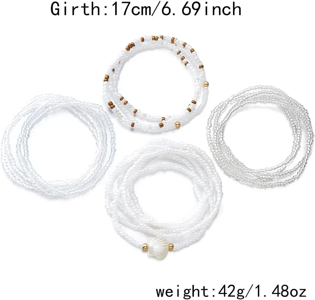 Shell Beaded Bracelet for Women Boho Colorful Beads Bracelets Adjustable Elastic Beach Jewelry Bohemian Stackable Summer Bracelets Tropical Charm Bracelet Beach Vacation Accessories for Women