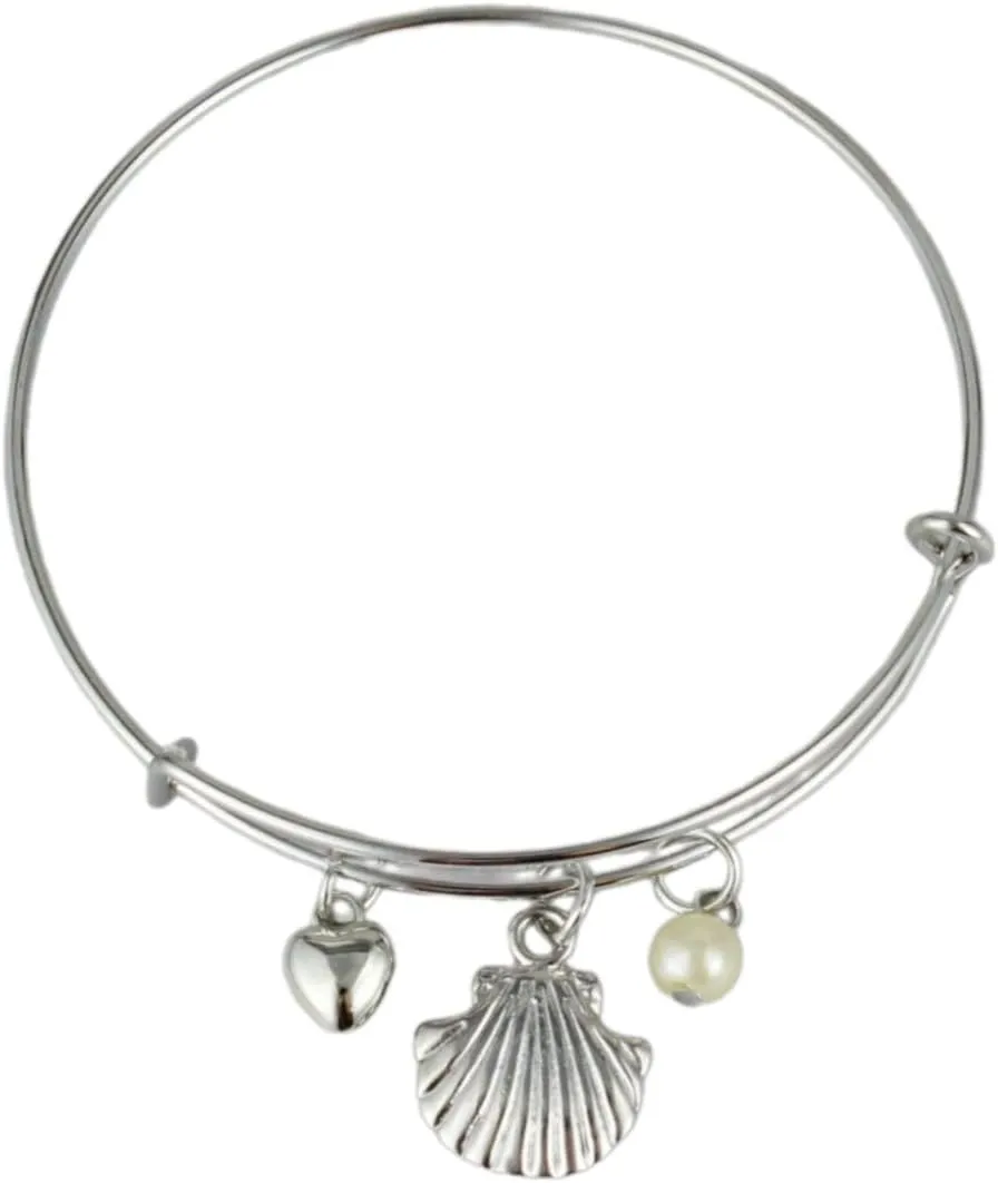 Shell Bracelet Oyster Shell Faux Pearl Bangle Expandable Thin Skinny Silver Boho Bracelet Bracelets Friendship Jewelry For Women