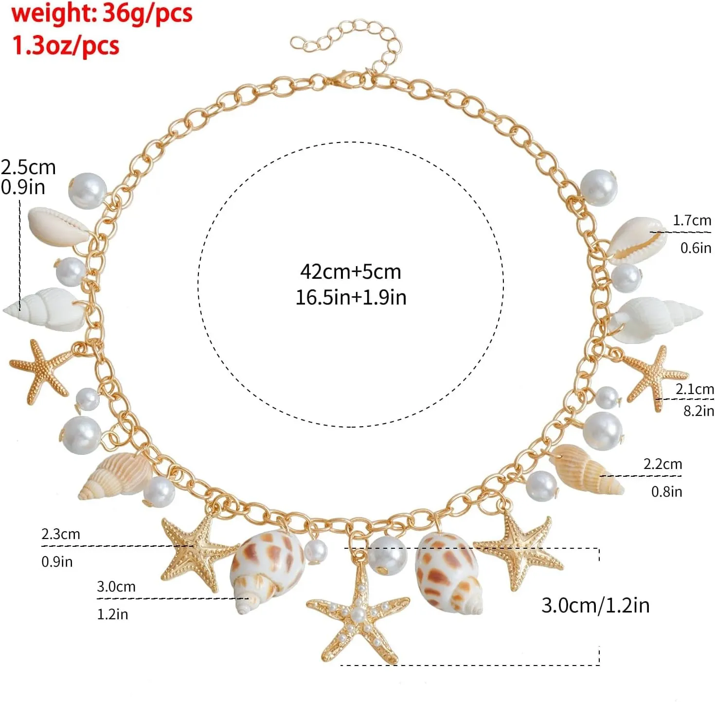 Shell Charm Necklaces for Women Gold Chunky Seashell Starfish Necklace Bohemian Boho Summer Vacation Beach Charm Necklaces Beach Shell Jewelry