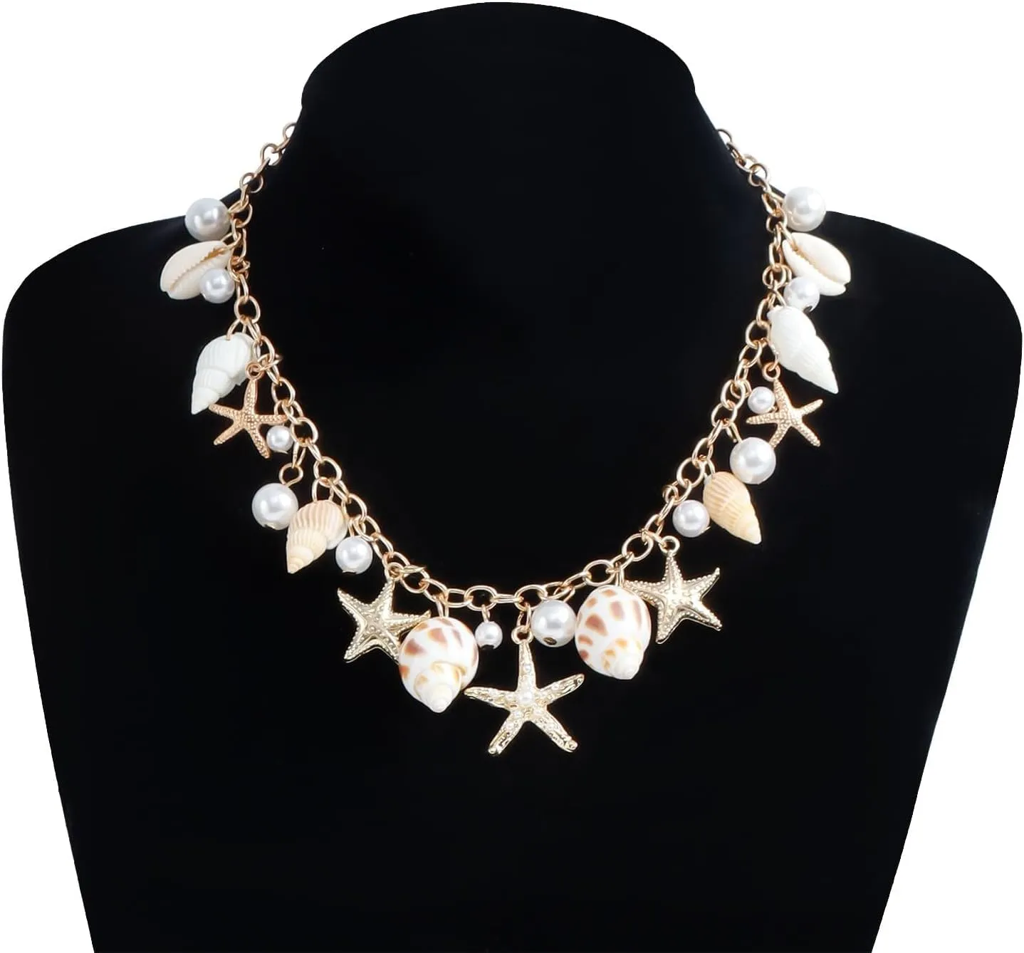 Shell Charm Necklaces for Women Gold Chunky Seashell Starfish Necklace Bohemian Boho Summer Vacation Beach Charm Necklaces Beach Shell Jewelry