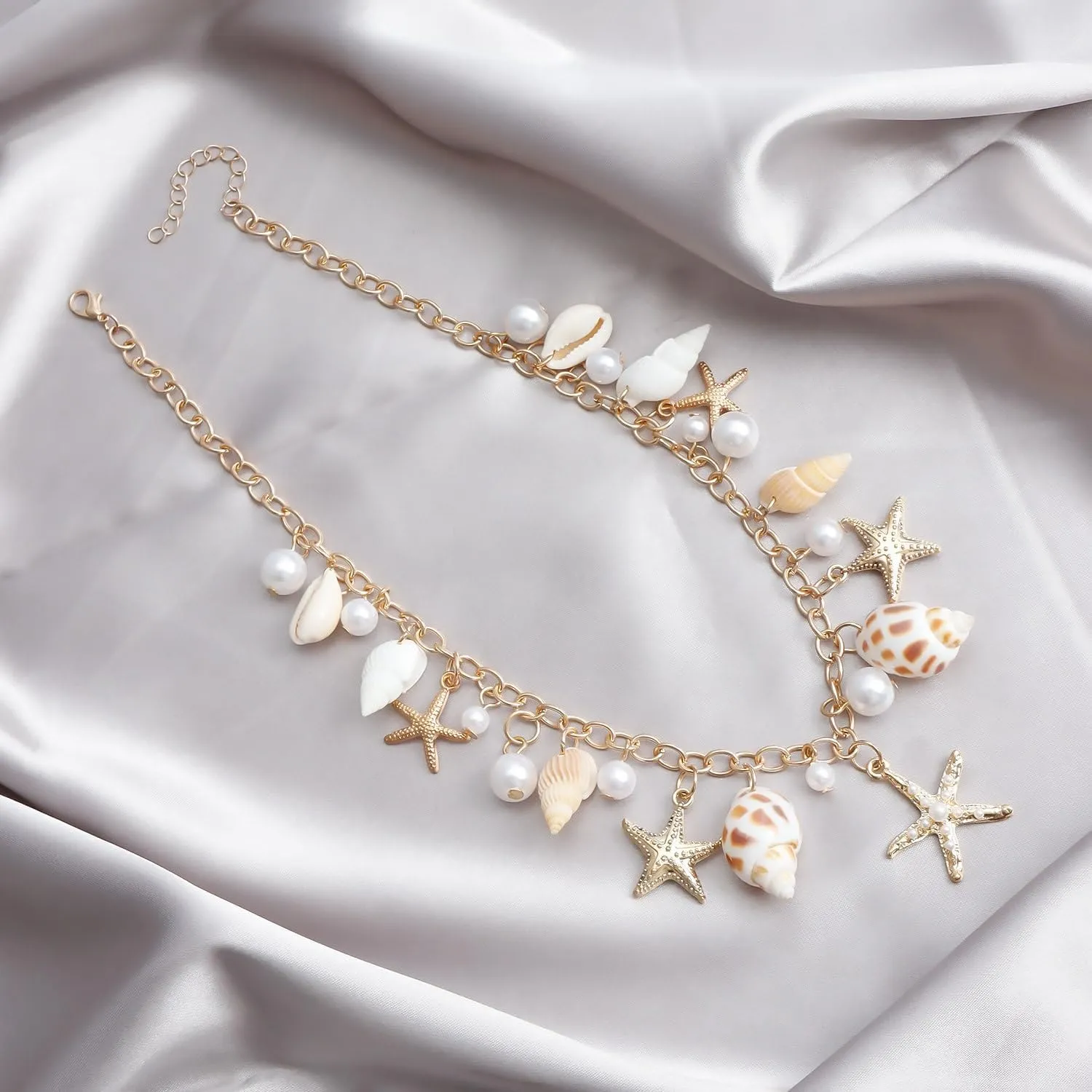 Shell Charm Necklaces for Women Gold Chunky Seashell Starfish Necklace Bohemian Boho Summer Vacation Beach Charm Necklaces Beach Shell Jewelry