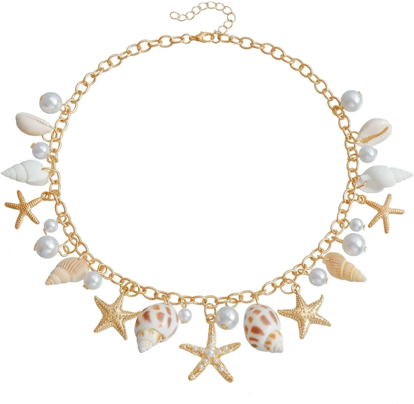 Shell Charm Necklaces for Women Gold Chunky Seashell Starfish Necklace Bohemian Boho Summer Vacation Beach Charm Necklaces Beach Shell Jewelry