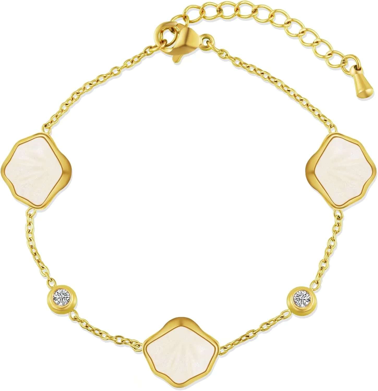 Shell Necklace Bracelet for Women, Adjustable 18K Gold Plated Women Cubic Zirconia Bracelets Necklaces Dainty Jewelry Gifts