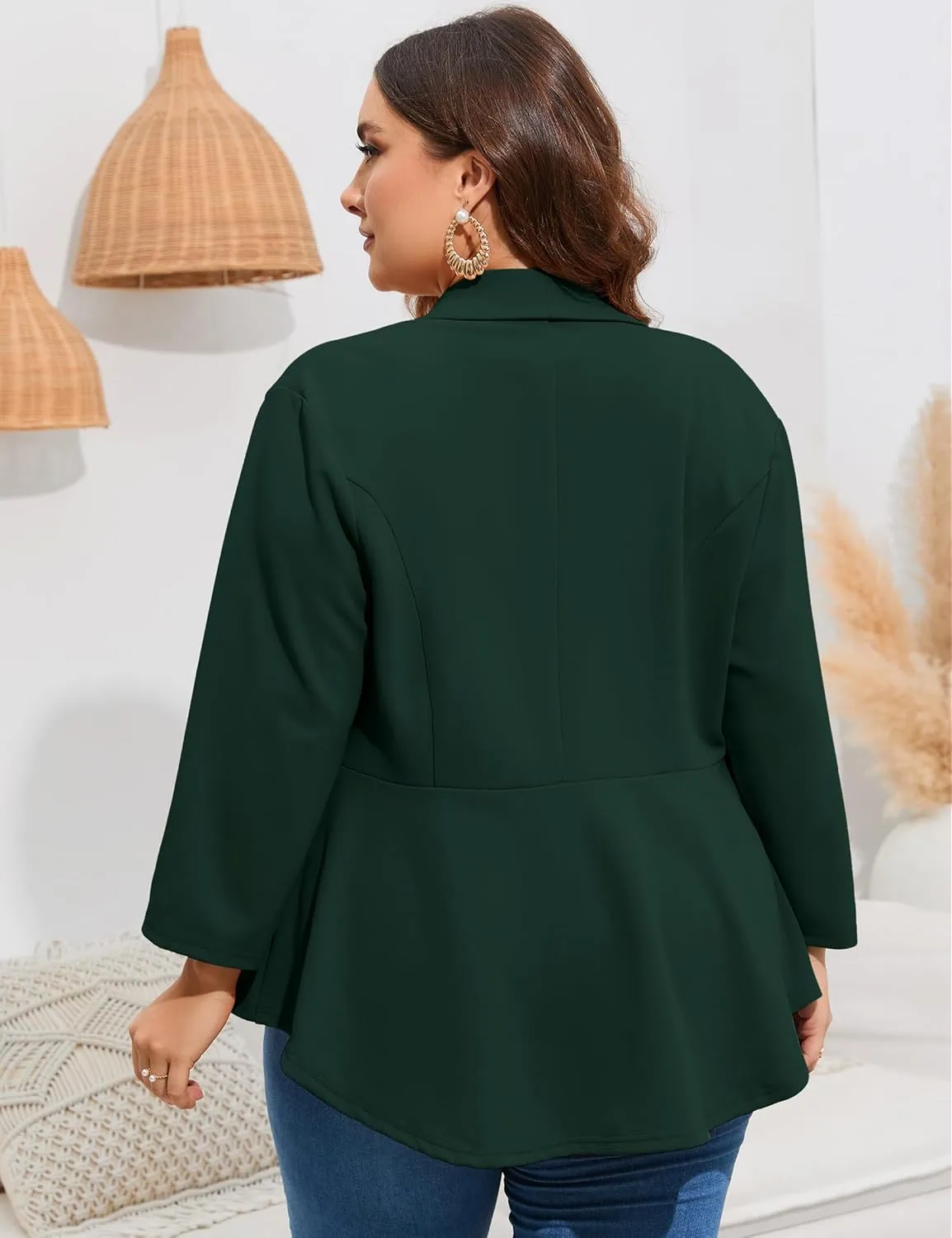 ShopWonder Women's Plus Size Casual Blazers Open Front Work Office Jackets Blazer with Pockets