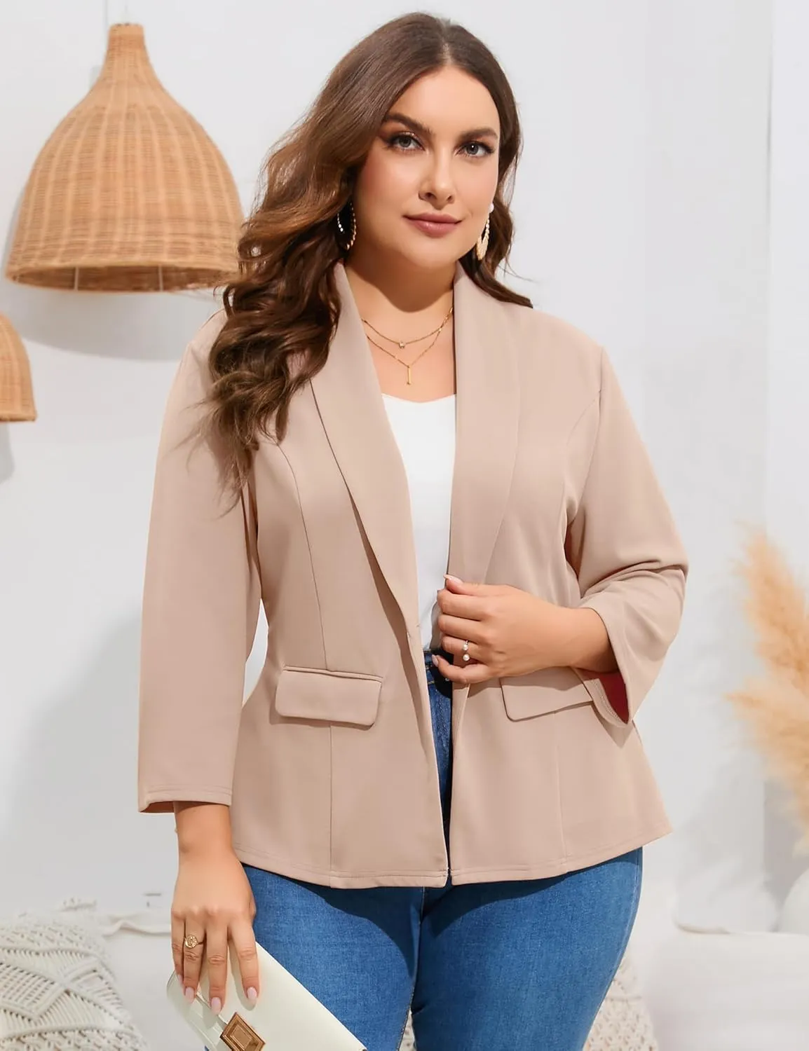 ShopWonder Women's Plus Size Casual Blazers Open Front Work Office Jackets Blazer with Pockets