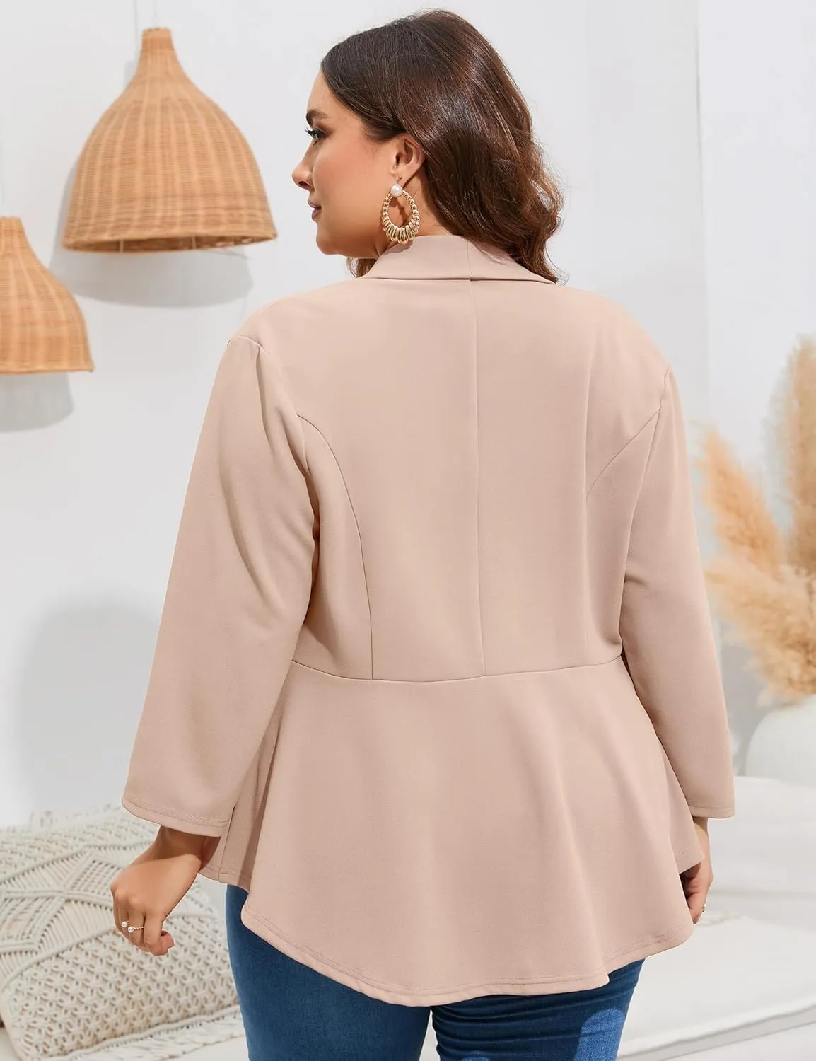 ShopWonder Women's Plus Size Casual Blazers Open Front Work Office Jackets Blazer with Pockets