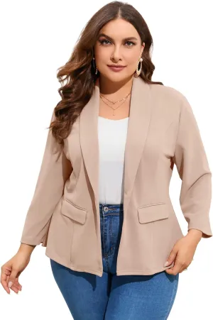 ShopWonder Women's Plus Size Casual Blazers Open Front Work Office Jackets Blazer with Pockets