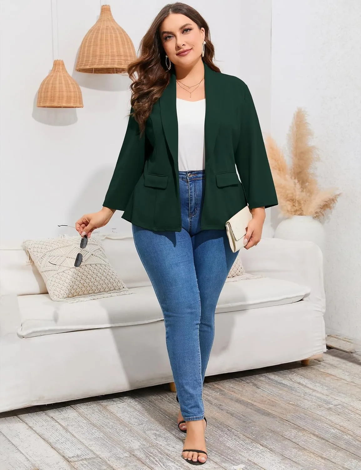 ShopWonder Women's Plus Size Casual Blazers Open Front Work Office Jackets Blazer with Pockets