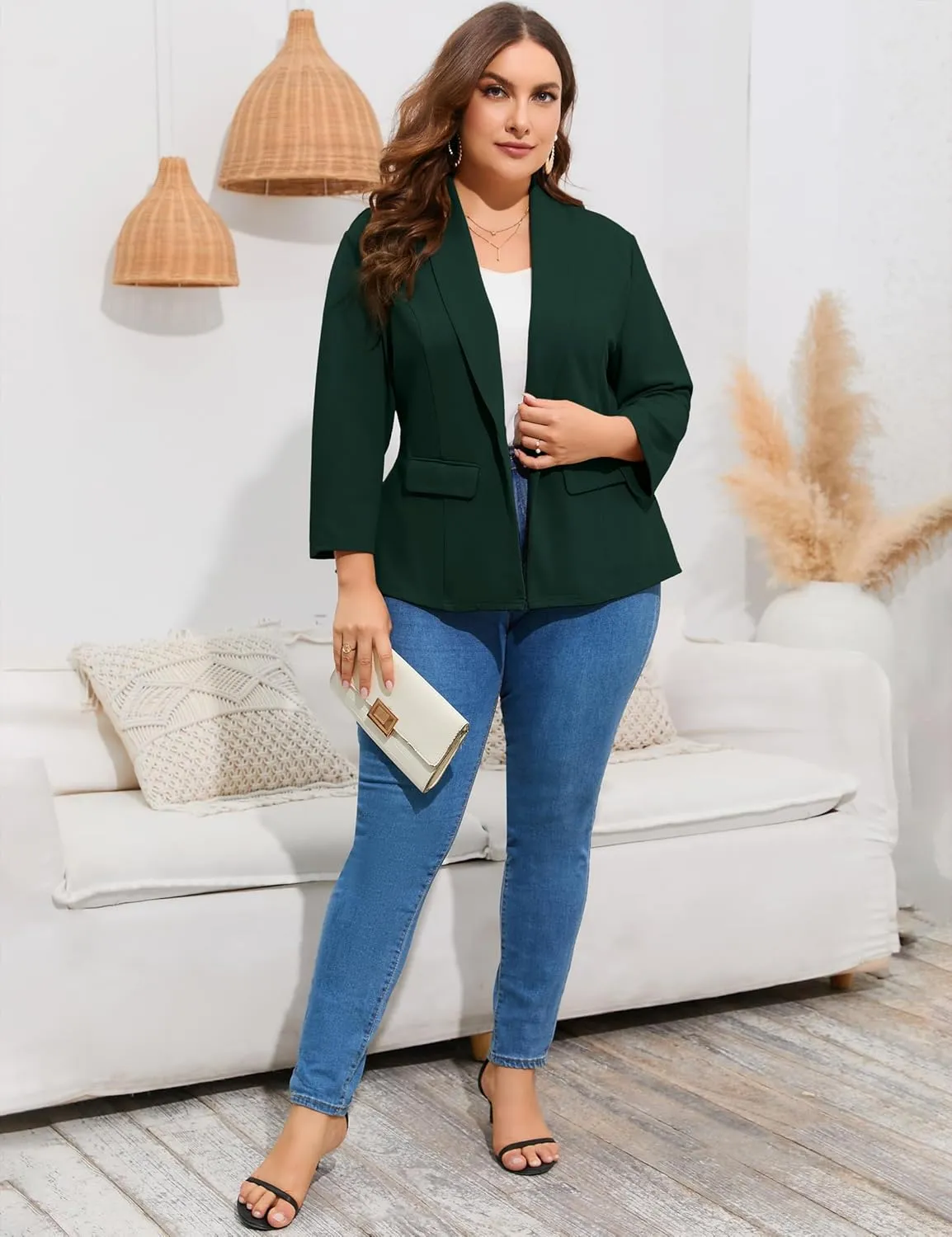 ShopWonder Women's Plus Size Casual Blazers Open Front Work Office Jackets Blazer with Pockets
