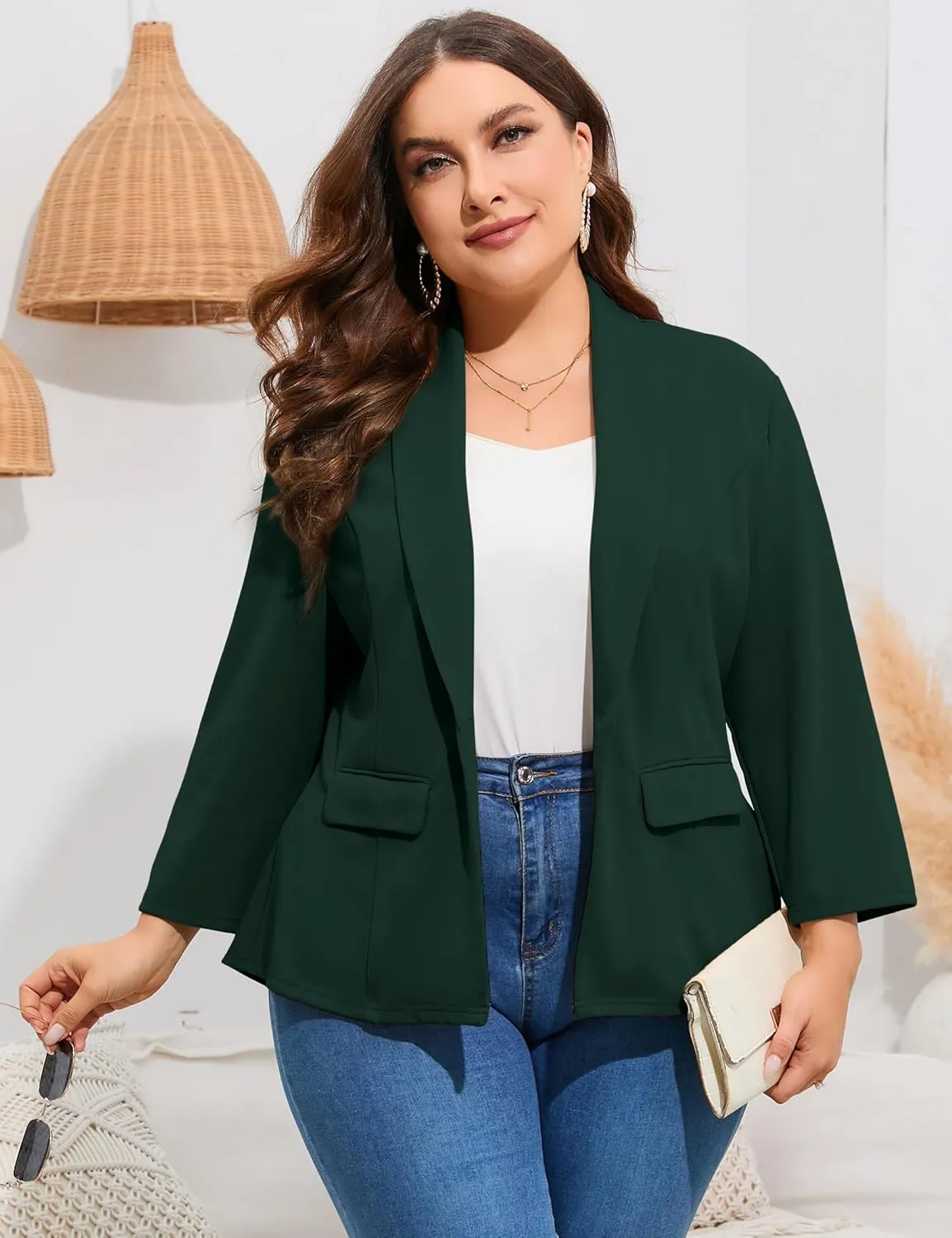 ShopWonder Women's Plus Size Casual Blazers Open Front Work Office Jackets Blazer with Pockets