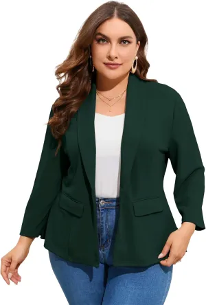 ShopWonder Women's Plus Size Casual Blazers Open Front Work Office Jackets Blazer with Pockets