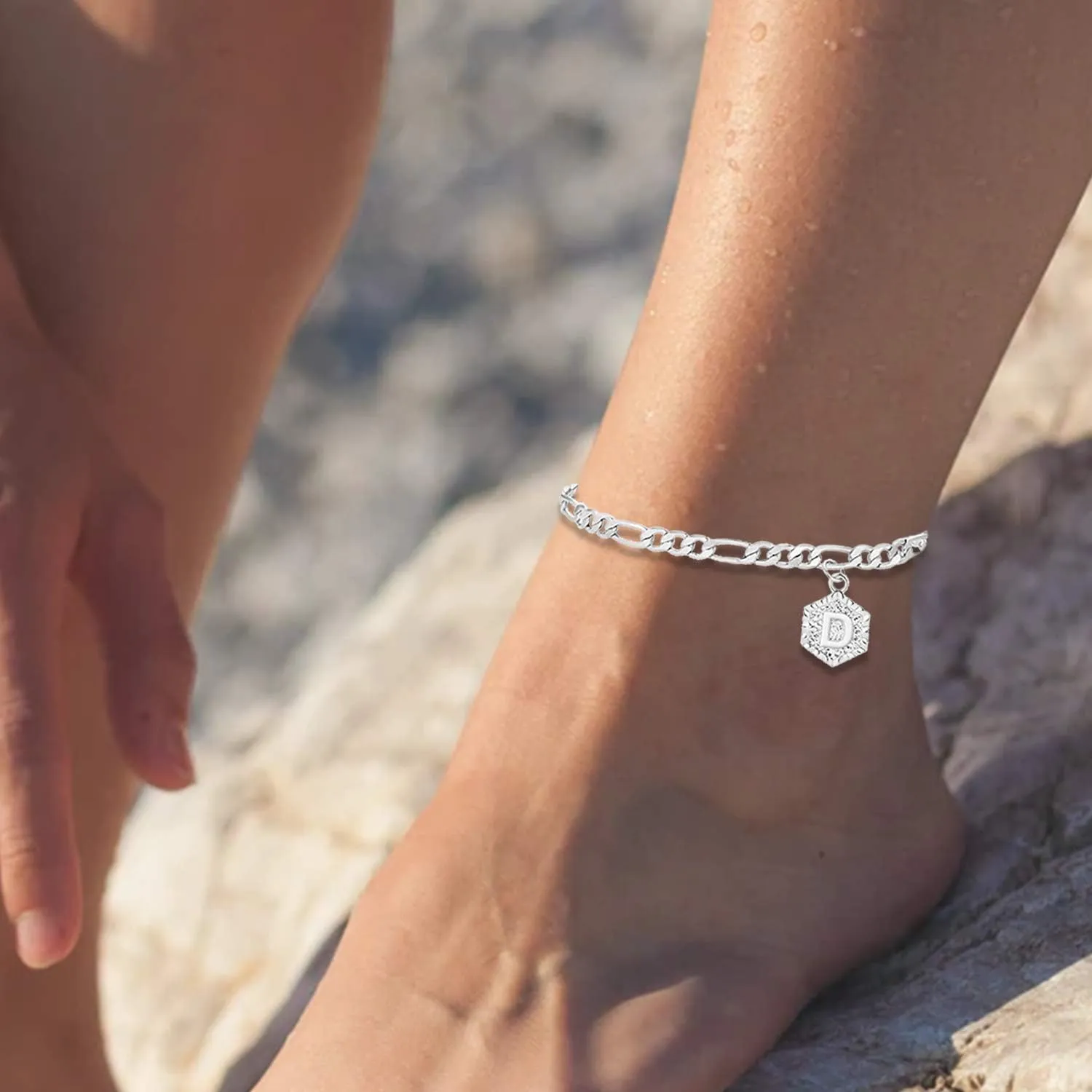 Silver Initial Anklets for Women Dainty Cuban Chain Ankle Bracelets for Teen Girls Letter Alphabet Foot Chain Jewelry Summer Jewelry Gift