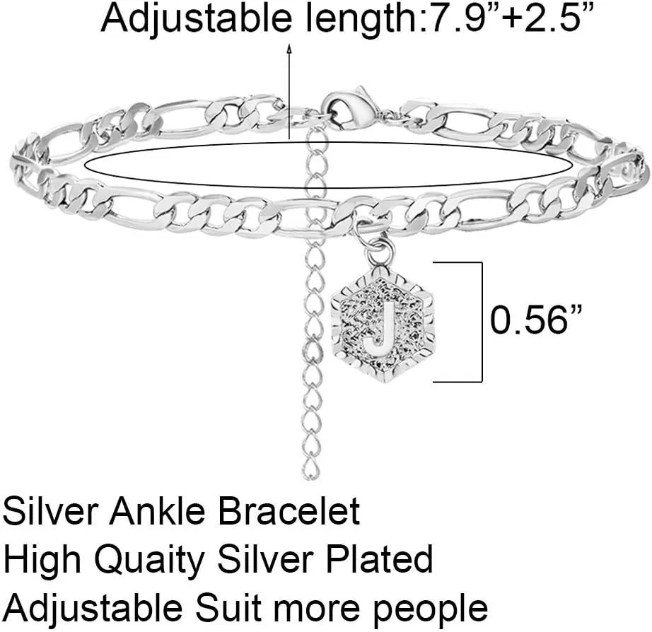 Silver Initial Anklets for Women Dainty Cuban Chain Ankle Bracelets for Teen Girls Letter Alphabet Foot Chain Jewelry Summer Jewelry Gift