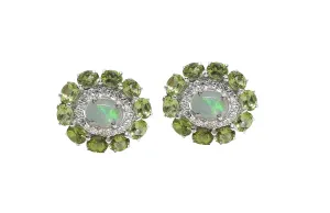 Silver Opal Peridot Cufflinks Natural Opal Peridot Engagement Cufflinks 925 Silver Statement Opal Cufflinks For Wedding Opal Groomsmen Cufflinks