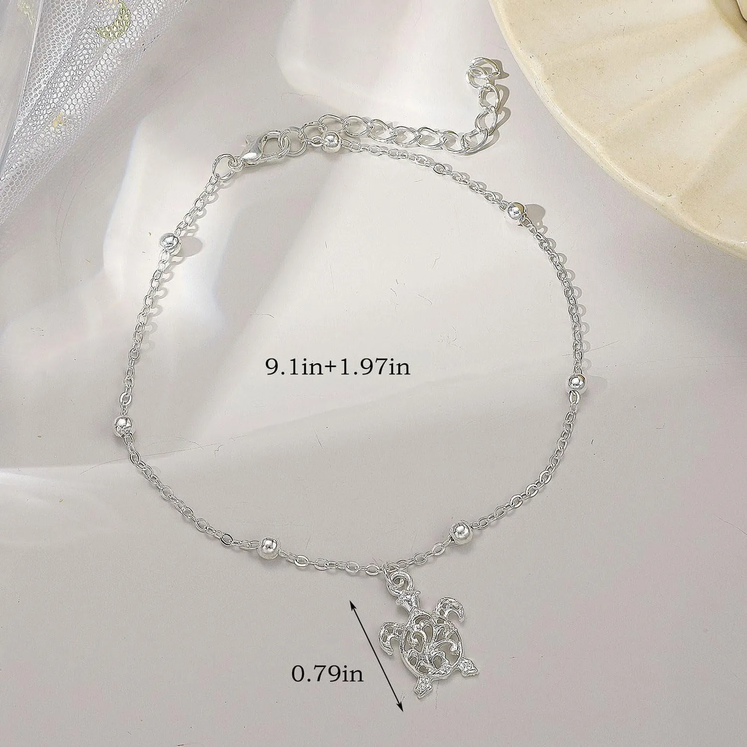 Silver Sea Turtle Ankle Bracelet for Women Adjustable Chain Sea Turtle Sun Anklets Summer Beach Ankles Waterproof Jewelry for Women