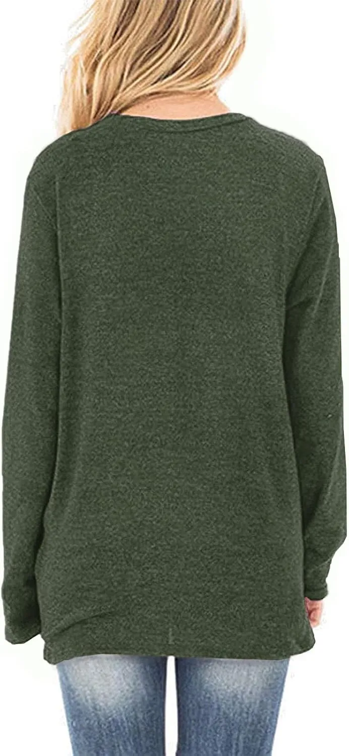 SimpleFun Womens Tops Long Sleeve Shirts V Neck Loose Fit Twist Knotted Fall Tunic Sweaters Blouses