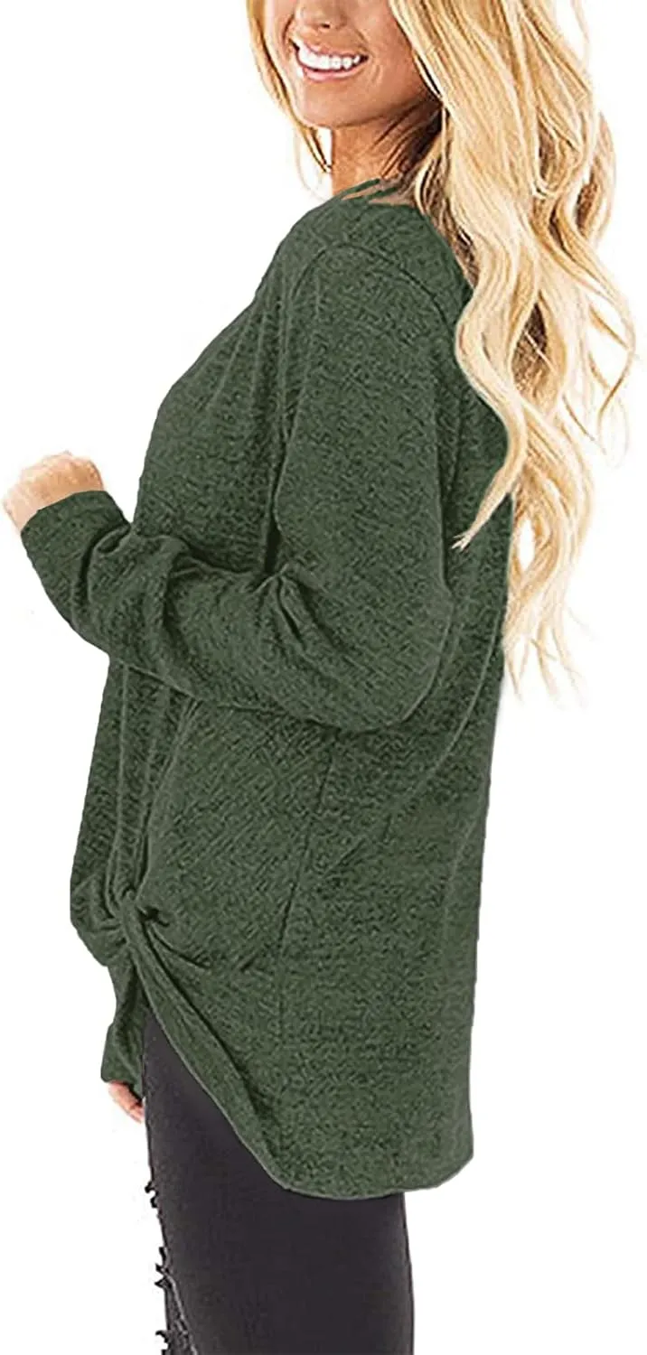 SimpleFun Womens Tops Long Sleeve Shirts V Neck Loose Fit Twist Knotted Fall Tunic Sweaters Blouses