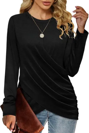 SimpleFun Womens Tops Long Sleeve Shirts V Neck Loose Fit Twist Knotted Fall Tunic Sweaters Blouses