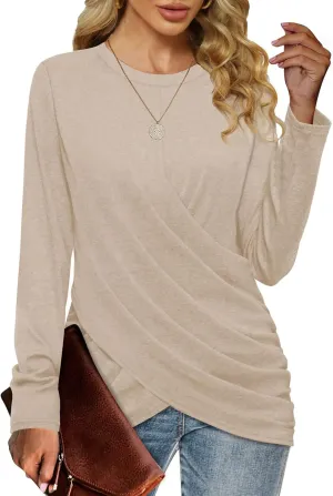 SimpleFun Womens Tops Long Sleeve Shirts V Neck Loose Fit Twist Knotted Fall Tunic Sweaters Blouses