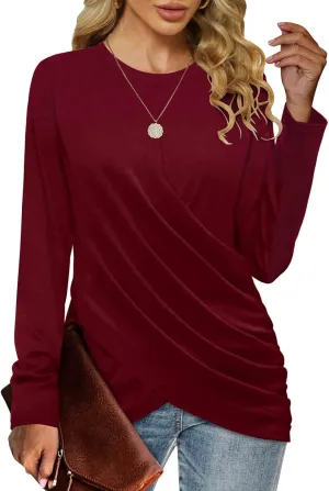 SimpleFun Womens Tops Long Sleeve Shirts V Neck Loose Fit Twist Knotted Fall Tunic Sweaters Blouses