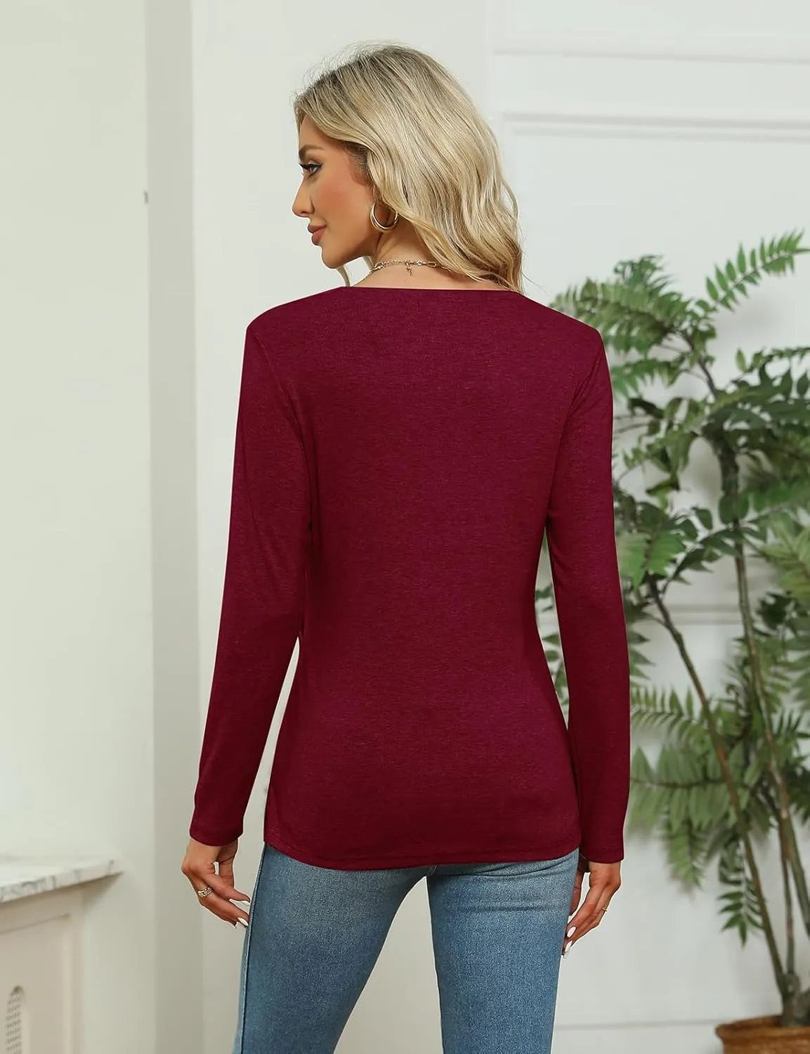 SimpleFun Womens Tops Long Sleeve Shirts V Neck Loose Fit Twist Knotted Fall Tunic Sweaters Blouses