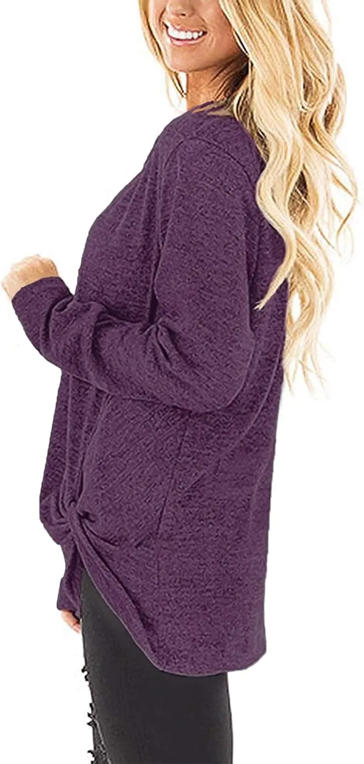 SimpleFun Womens Tops Long Sleeve Shirts V Neck Loose Fit Twist Knotted Fall Tunic Sweaters Blouses