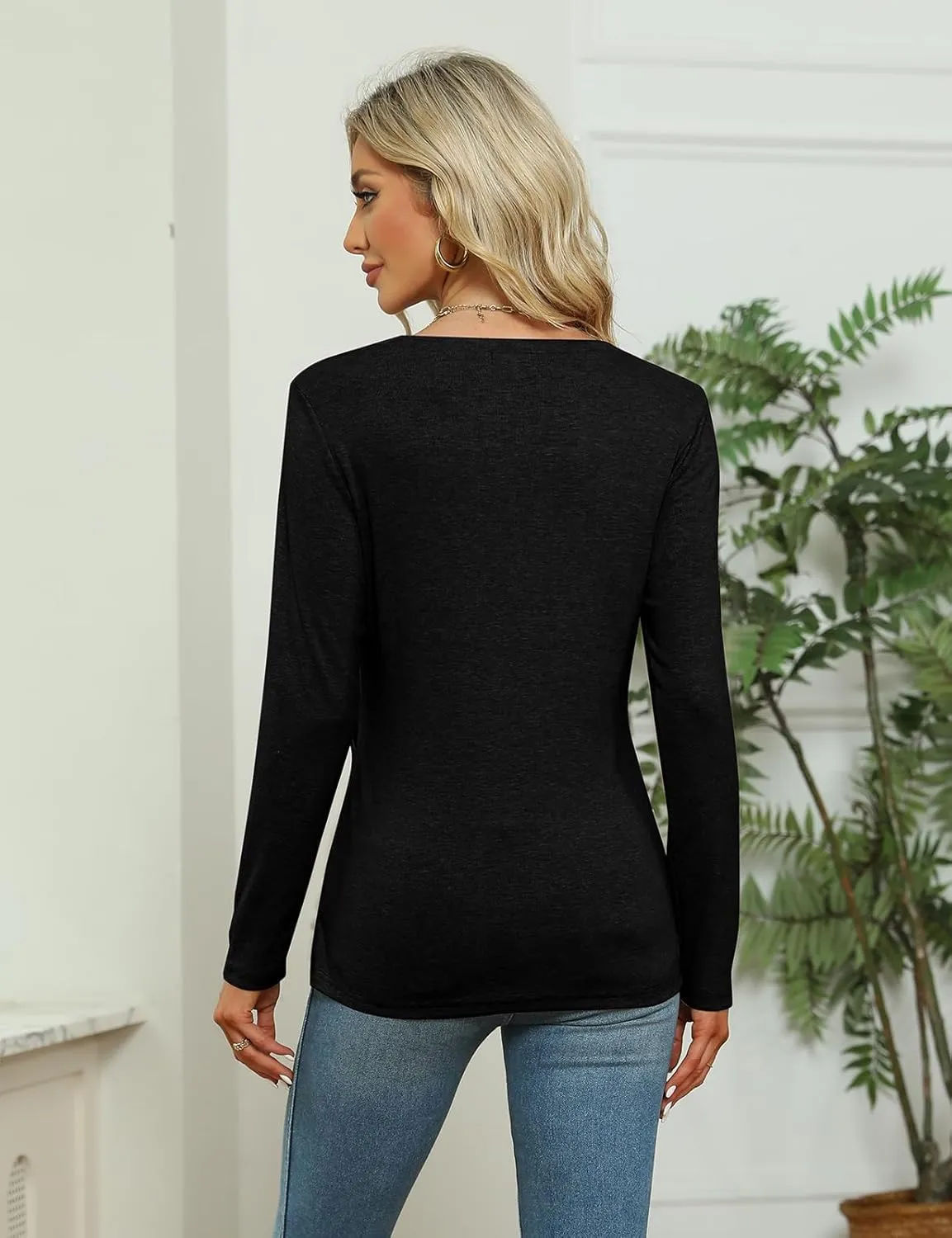 SimpleFun Womens Tops Long Sleeve Shirts V Neck Loose Fit Twist Knotted Fall Tunic Sweaters Blouses