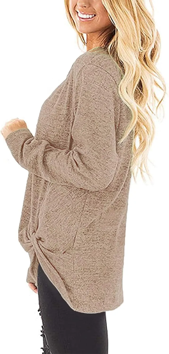 SimpleFun Womens Tops Long Sleeve Shirts V Neck Loose Fit Twist Knotted Fall Tunic Sweaters Blouses