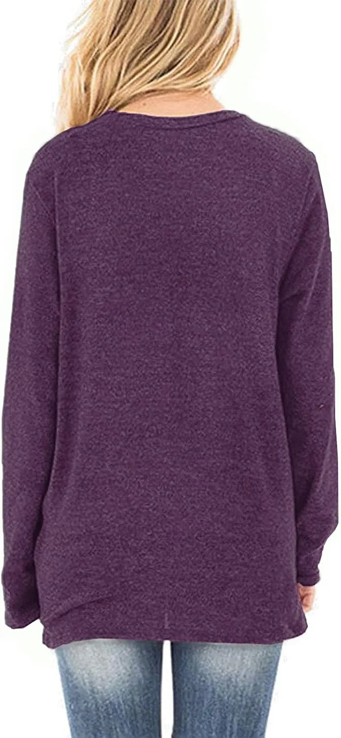 SimpleFun Womens Tops Long Sleeve Shirts V Neck Loose Fit Twist Knotted Fall Tunic Sweaters Blouses