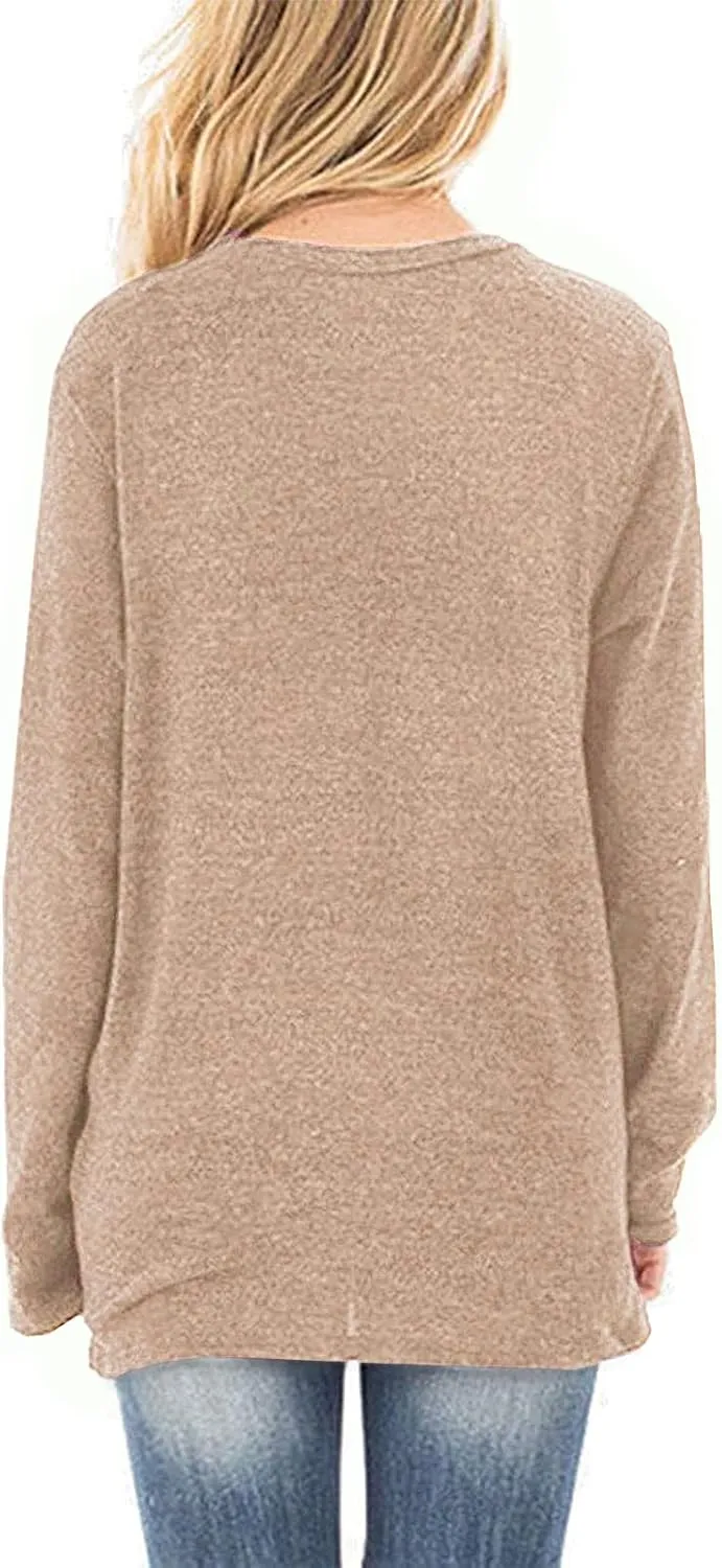 SimpleFun Womens Tops Long Sleeve Shirts V Neck Loose Fit Twist Knotted Fall Tunic Sweaters Blouses