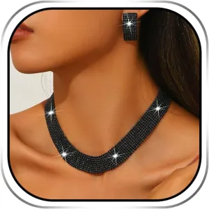 Sixexey Black Jewelry Set Rhinestone Jewelry Bridal Wedding Prom Costume Necklace Jewelry Accessories for women