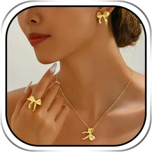 Sixexey Bow Jewelry Set Dainty Gold Jewelry Bowknot Necklaces Jewelry Prom Earrings Set for Women