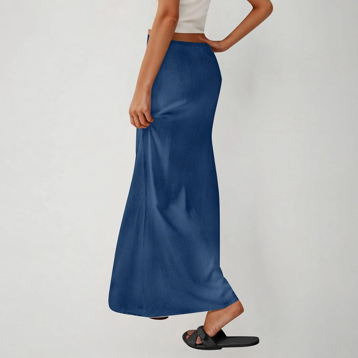 Skirt for Women Maxi Length Skorts Linen Slim Tunics Elastic Waist Basic Drawstring Casual Skort Women 2025 Y2K