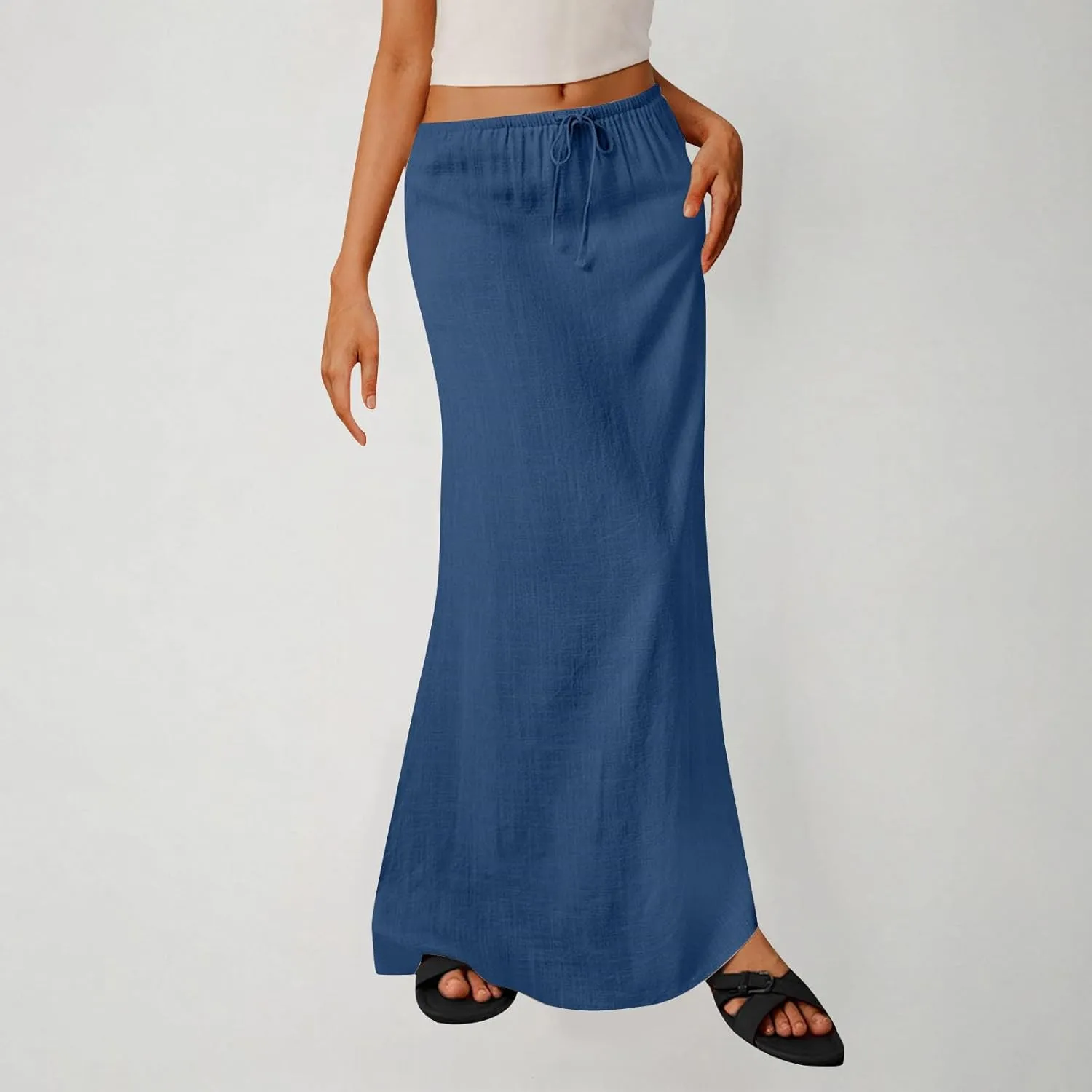 Skirt for Women Maxi Length Skorts Linen Slim Tunics Elastic Waist Basic Drawstring Casual Skort Women 2025 Y2K