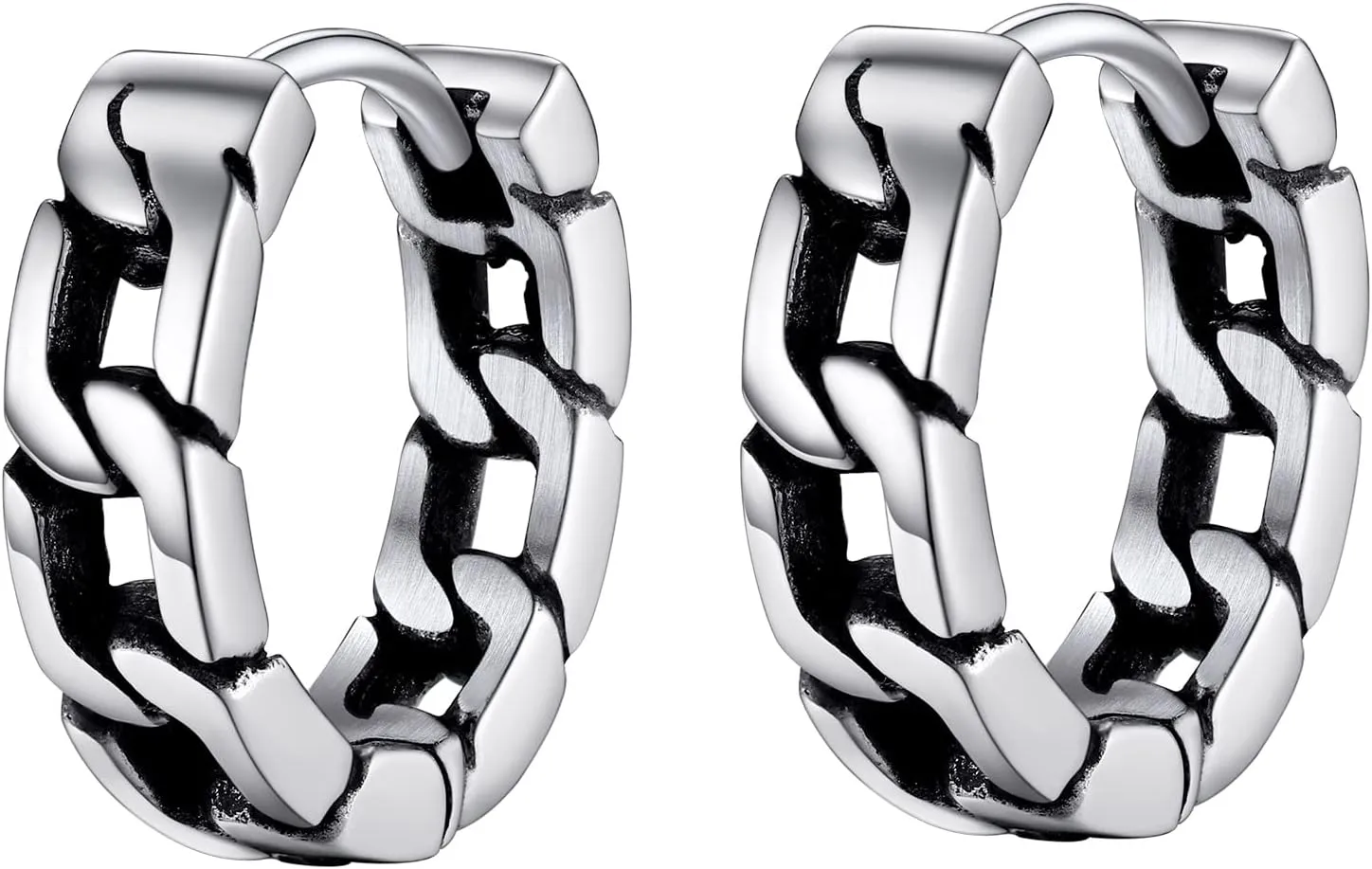 Small Chunky Hoop Earrings for Men, Skull/Infinity/Spike/Cuban Link Design Options, Black/18K Gold Plated 316L Stainless Steel, Lightweight and Comfy Earrings, Come with Box