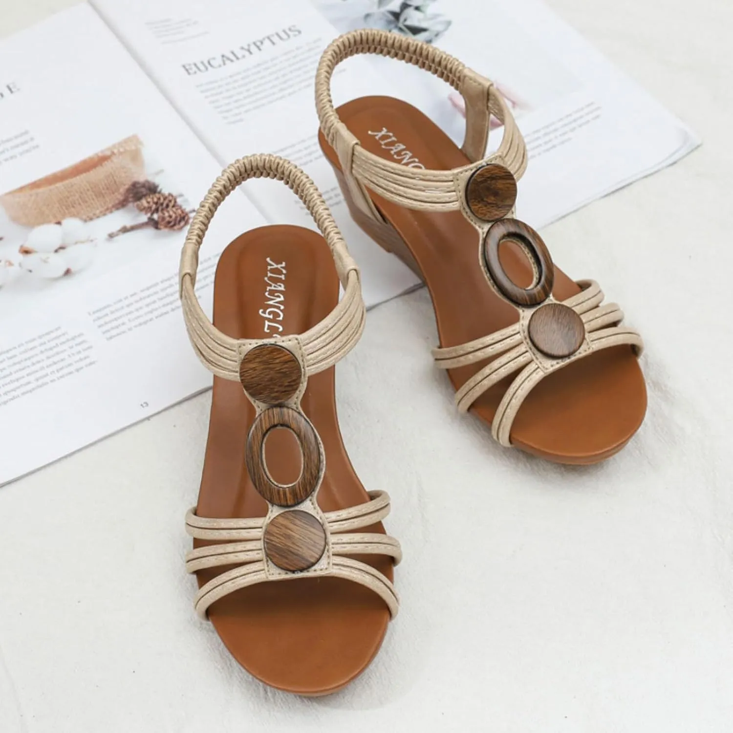 Smoneyful Women's Dressy Sandals Open Toe High Heel Platform Breathable Boho Casual Comfort Summer Wedge Beach Sandals