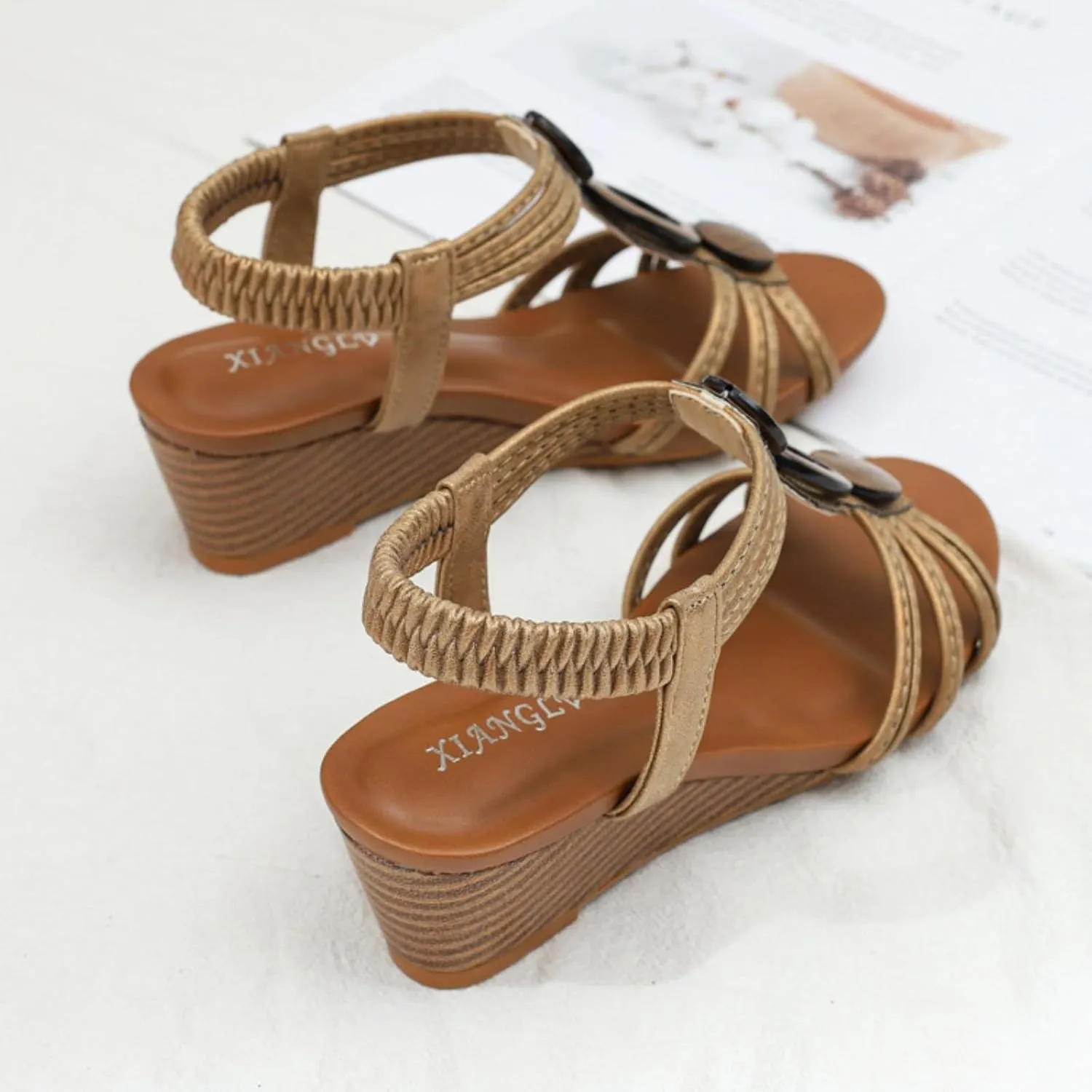 Smoneyful Women's Dressy Sandals Open Toe High Heel Platform Breathable Boho Casual Comfort Summer Wedge Beach Sandals