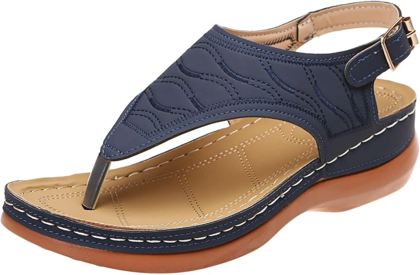 Smoneyful Women's Orthopedic Sandals Arch Support Anti Slip Breathable Vintage Slip On Flip Flops High Arch Wedge Dressy Summer Casual Walking Beach Flat Sandals