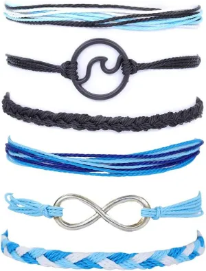Softones Boho Rope Ankle Bracelets for Women Waterproof Adjustable Braided Anklets for Women - Turtle|Wave|Beads|Infinite|Starfish|Boat Anchor