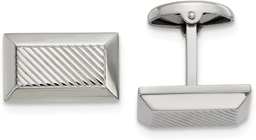 Solid Stainless Steel Men's Textured Rectangle Cufflinks - 11mm x 20mm