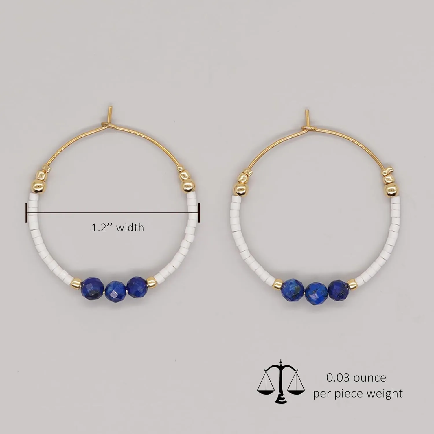 Sonateomber Gold Gemstone Beaded Hoop Earrings for Women, Boho Handmade Seed Beads Huggie Cartilage Hypoallergenic Prom Jewelry Gift