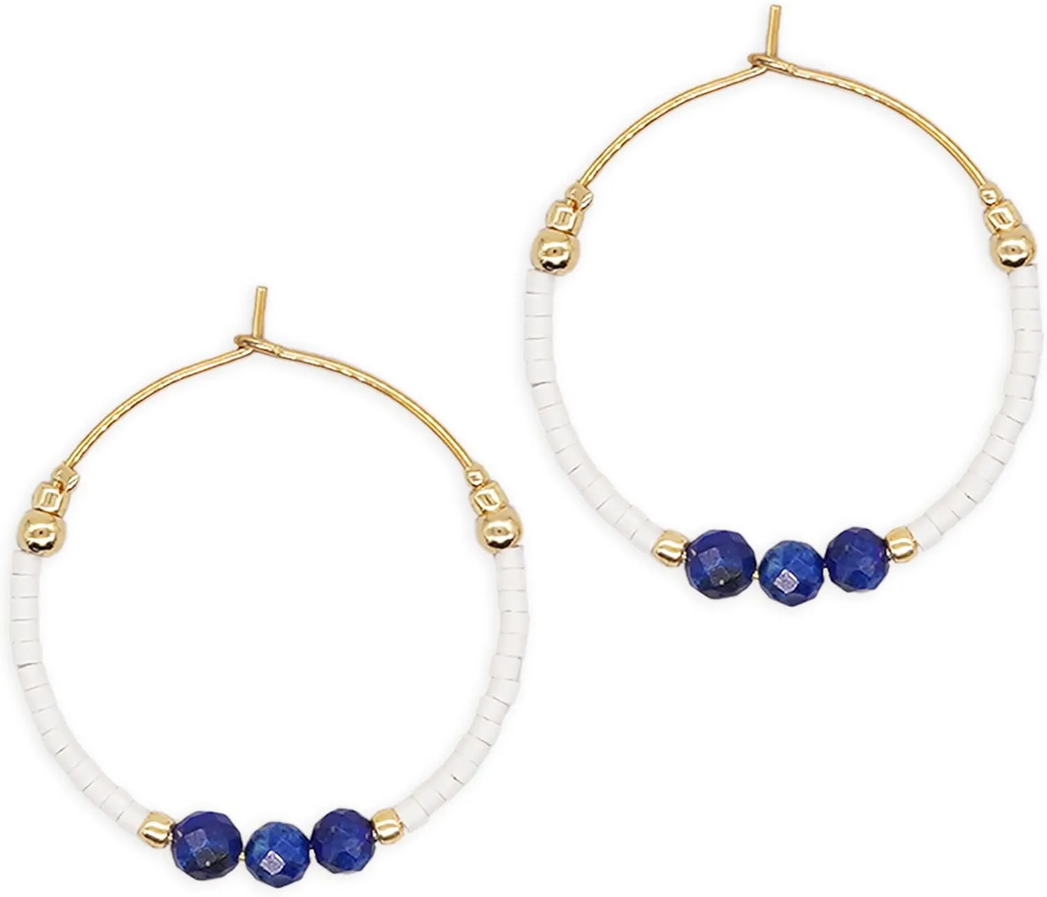 Sonateomber Gold Gemstone Beaded Hoop Earrings for Women, Boho Handmade Seed Beads Huggie Cartilage Hypoallergenic Prom Jewelry Gift