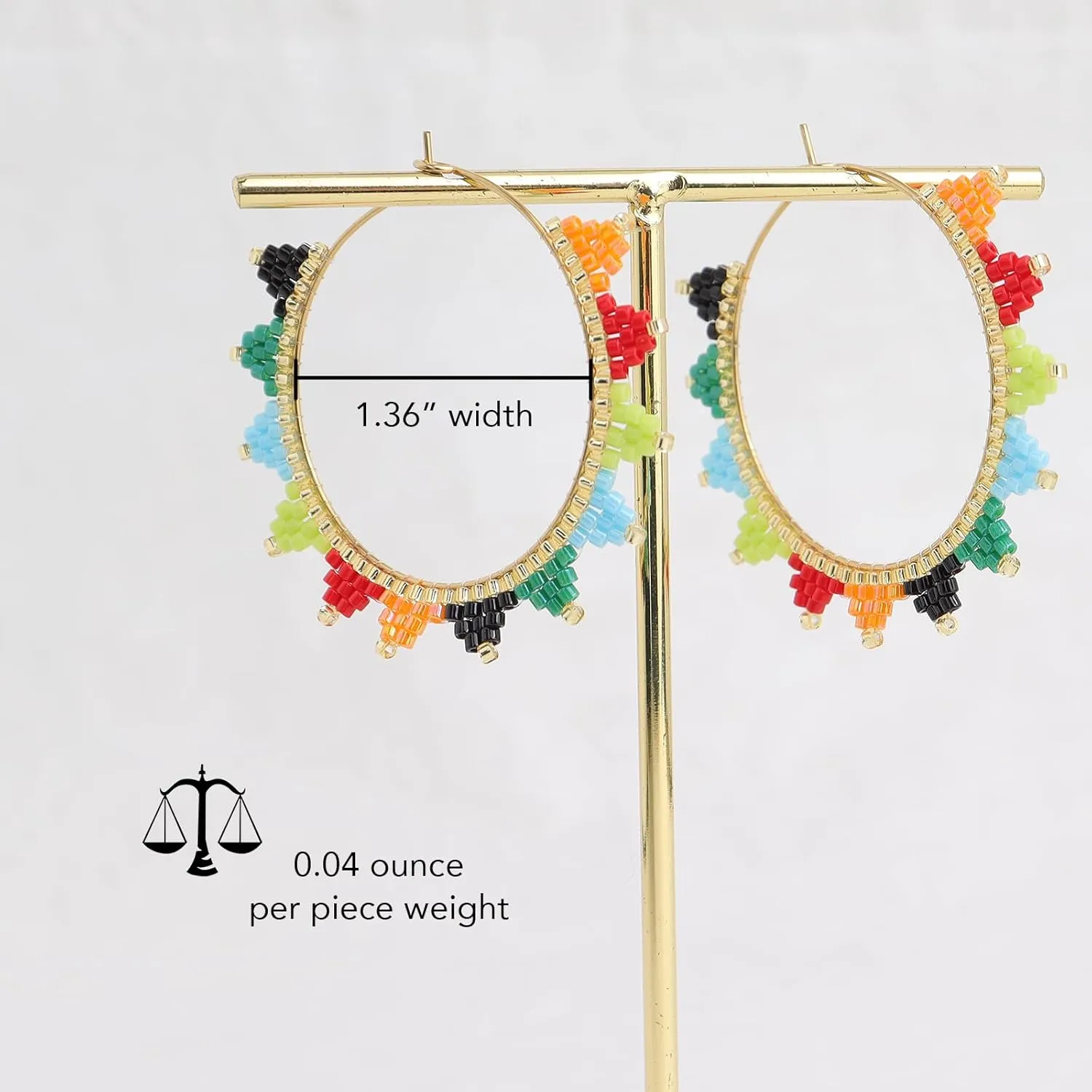 Sonateomber Handmade Boho Beaded Large Gold Huggie Hoop Earrings for Women, Statement Colorful Beads Hypoallergenic Prom Beach Holiday Jewelry Gift