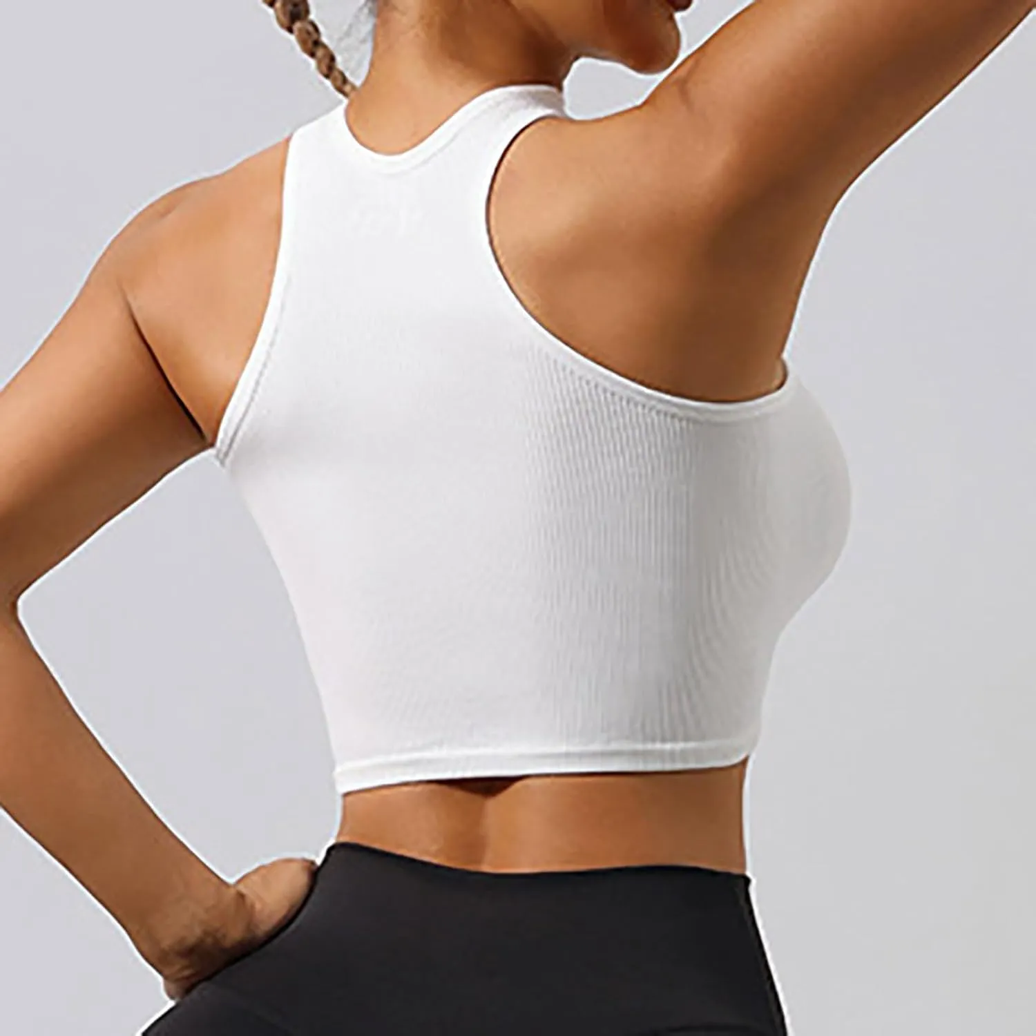Sports Bras for Women Push Up Ribbed Knit Padded Comfort Racerback Spaghetti Thin Strap Workout Yoga Gym Fitness Tops
